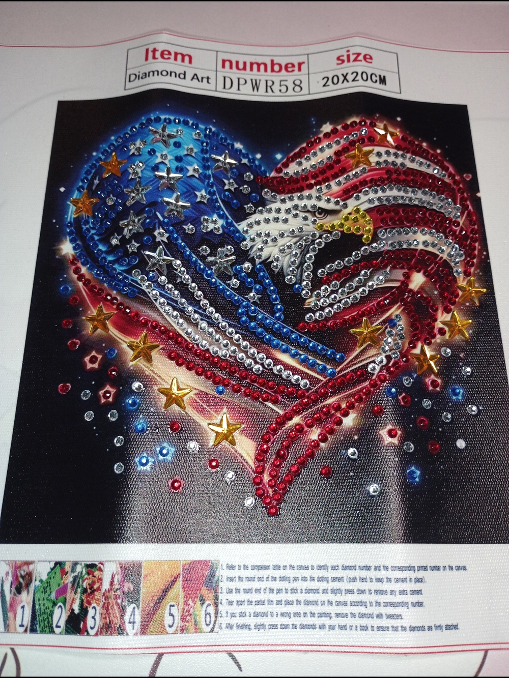 Patriotic American Flag Eagle Heart Partial Crystal Diamond Art 20x20cm Handmade